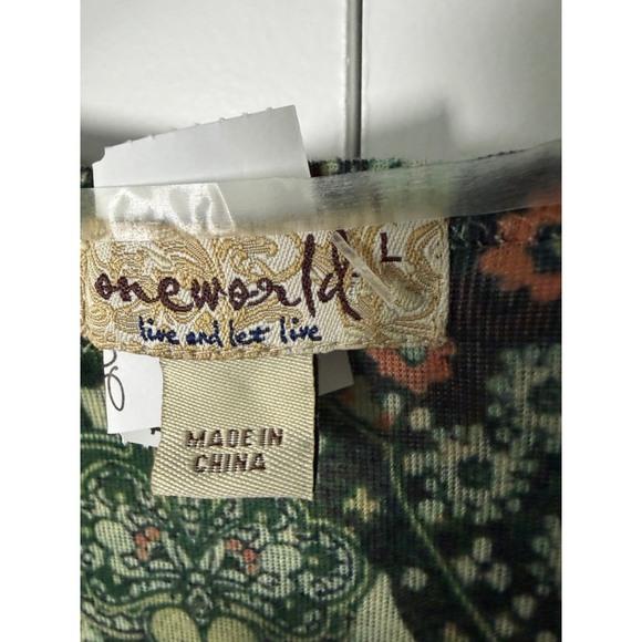 One World Short Sleeve Tee L Green Blue Paisley - Picture 4 of 6